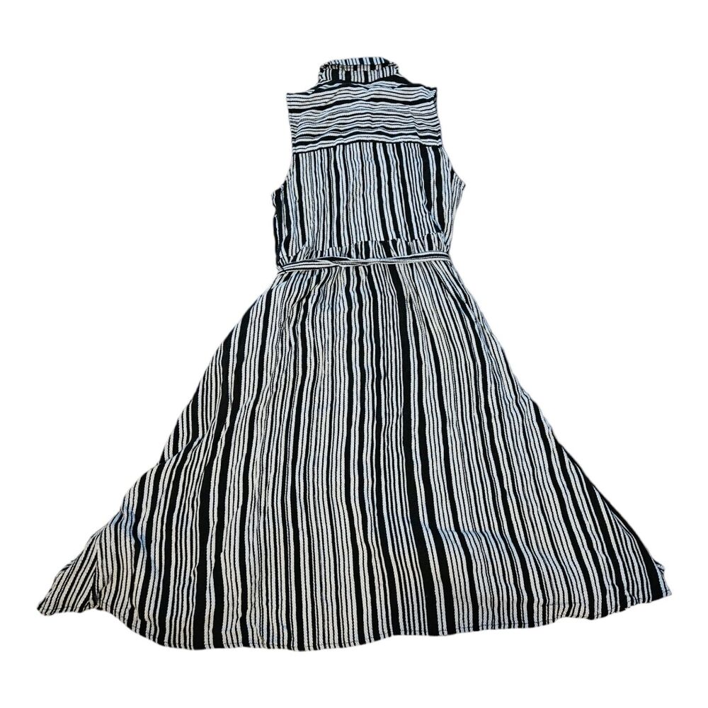 Who What Wear XS Black, White Striped Button Up Sleeveless Collared Midi Dress - Picture 8 of 11